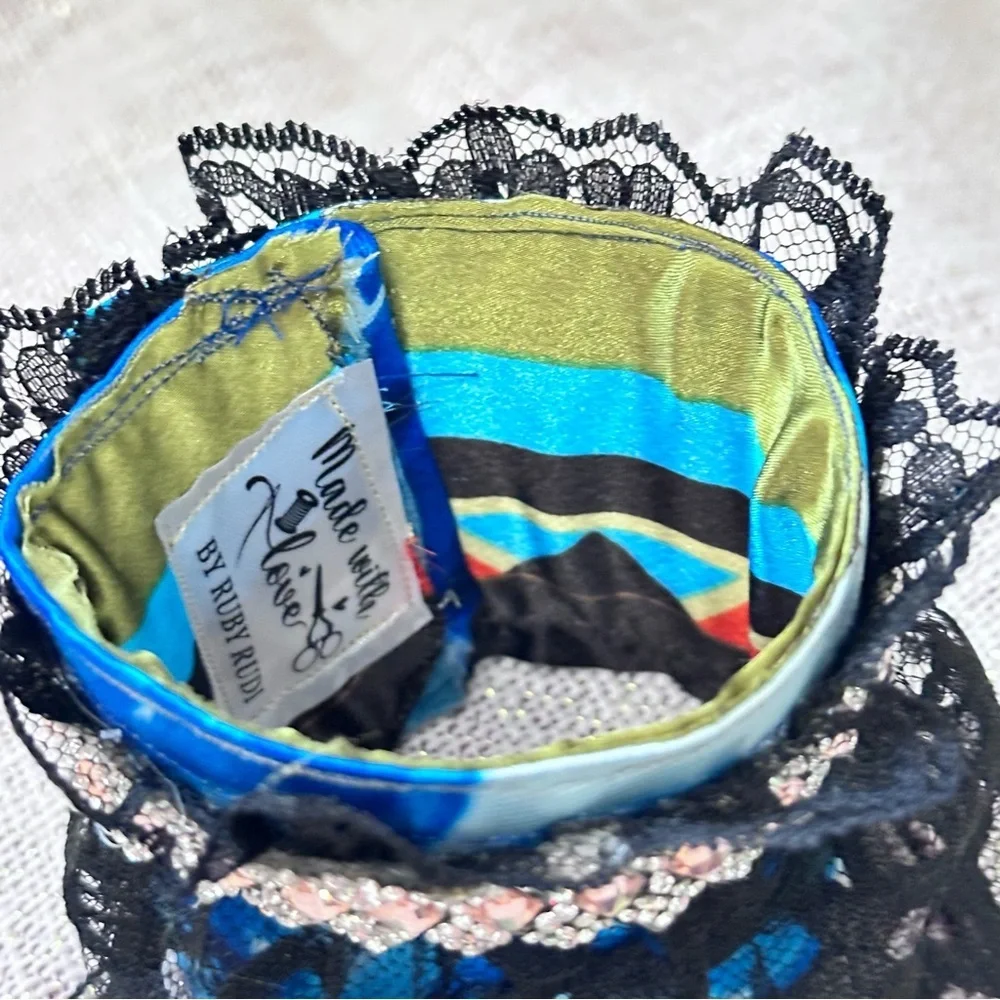 RUBYRUDI Cuff Bracelet Handcrafted OOAK Fabric Embellished Artisan Wearable Art